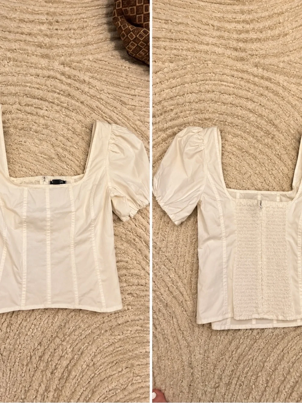 J.Crew White Puff Sleeve Square Neck Corset Top Size 0